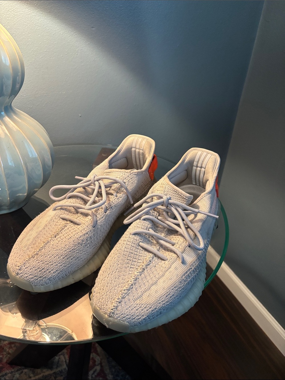 Adidas Yeezy Boost 350 V2 Clay Mens Sneakers - light grey /Orange Accent, size 9